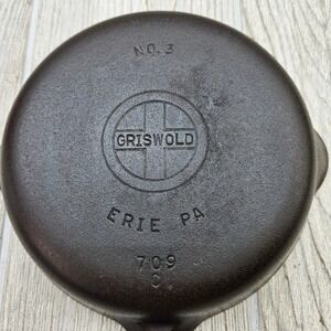 Griswold Small Block Logo No. 3‎ Cast Iron Skillet Erie PA 709 C 6" No Spin